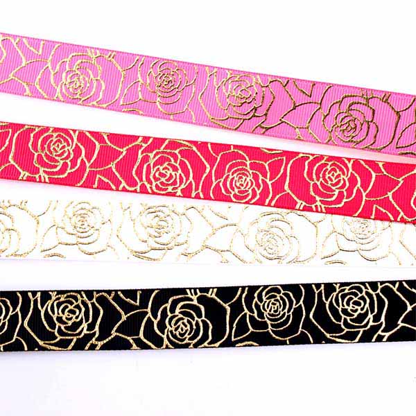 Gold Foil Rose Grosgrain Ribbon